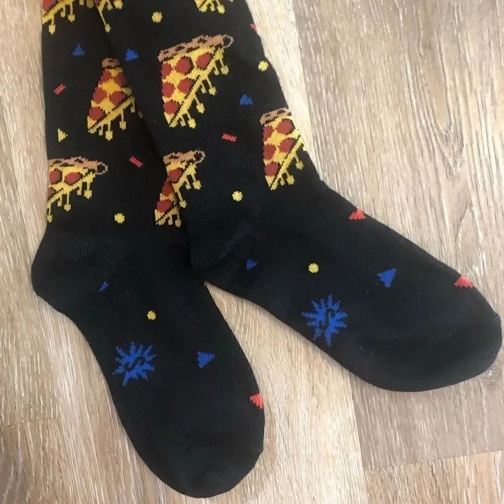 Sock it to me Juniors youth Kids Pizza party knee high Socks black 🍕